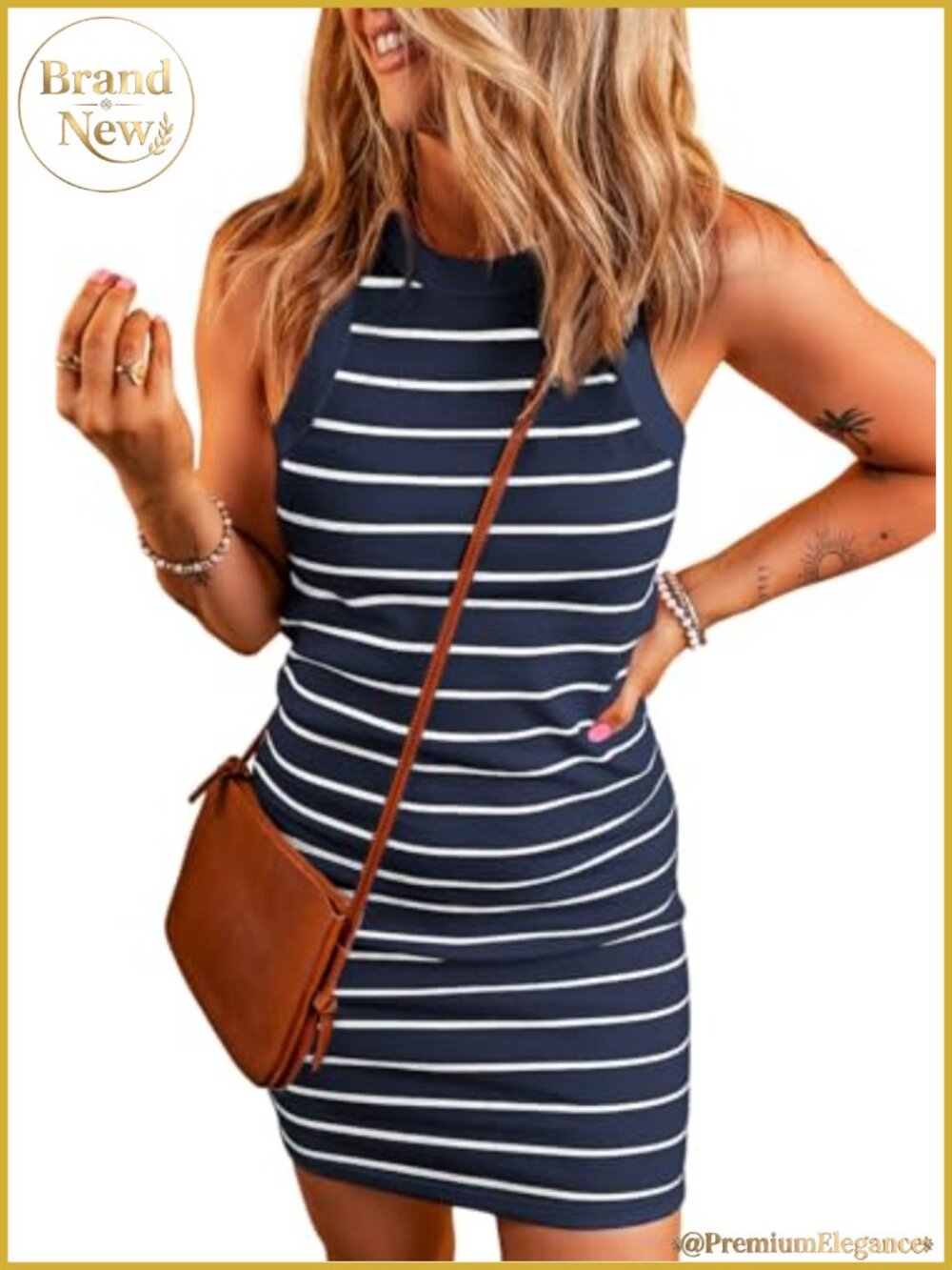 Sleeveless Bodycon Mini Dress Striped Halter Backless Party Club